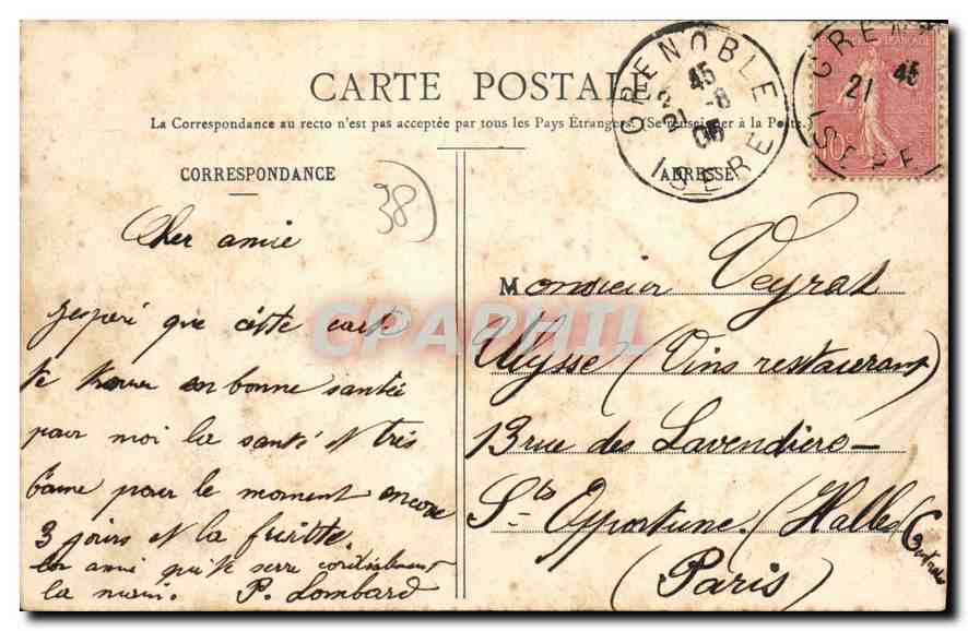 CPA Grenoble La Manutention et les Forts Rabot et de la Bastille — Rückseite