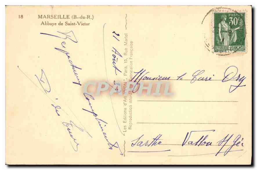 CPA Marseille (B du R) Abbaye de Saint Victor — Verso