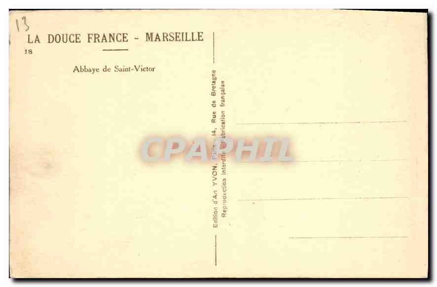 CPA Marseille La douce France Abbaye de Saint Victor — Verso