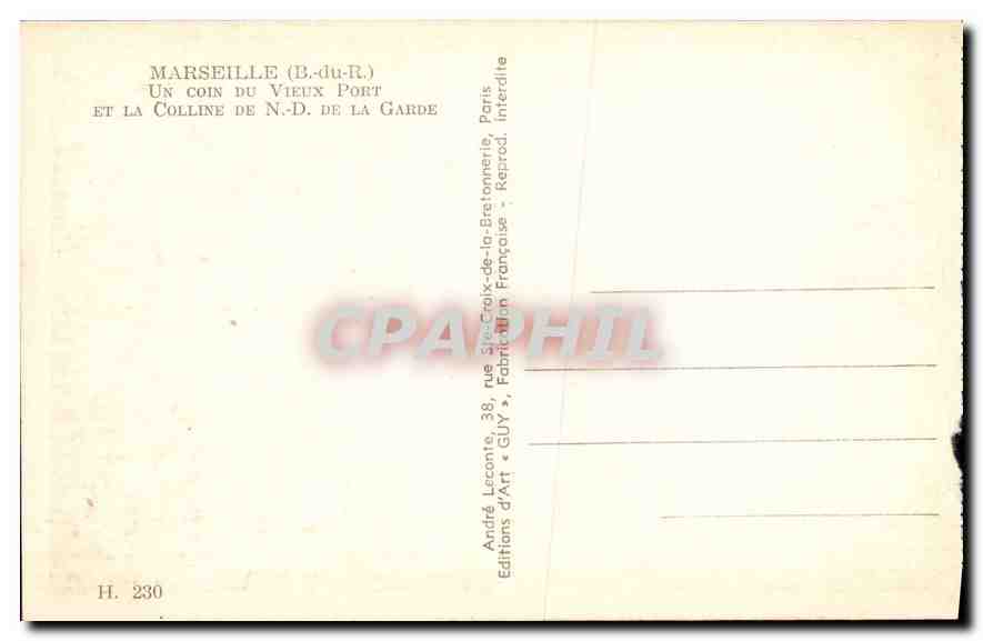 CPA Marseille (B du R) Un coin du Vieux Port et la Colline de N D de la Garde — Rückseite