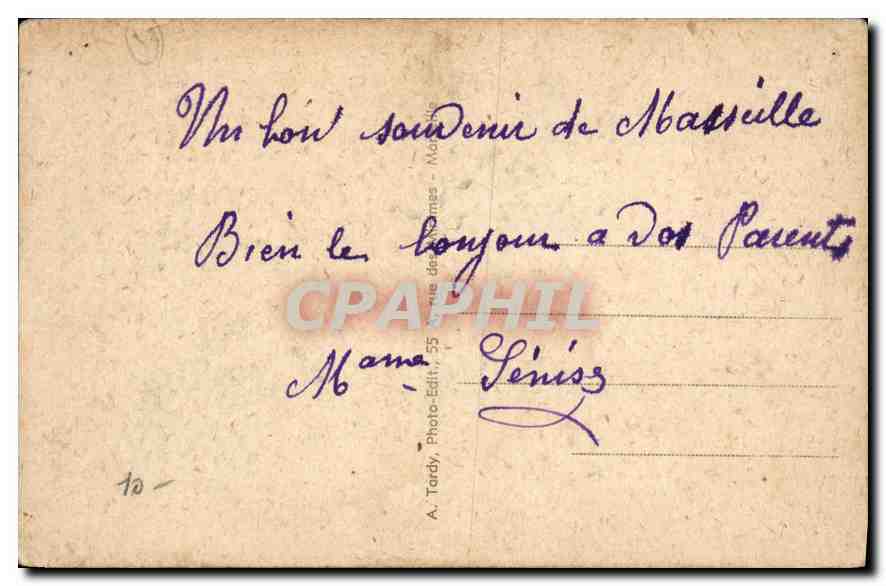 Marseille — Un bonjour de Marseille — A. Tardy, Photo-Édit. Marseille — Verso