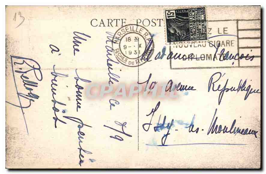 CPA Marseille La Corniche — Verso
