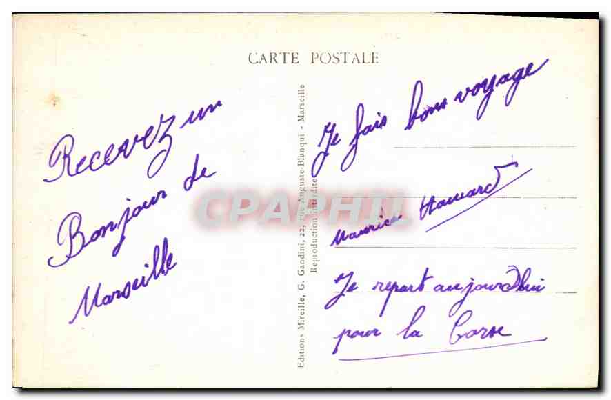 CPA Marseille La Corniche — Verso