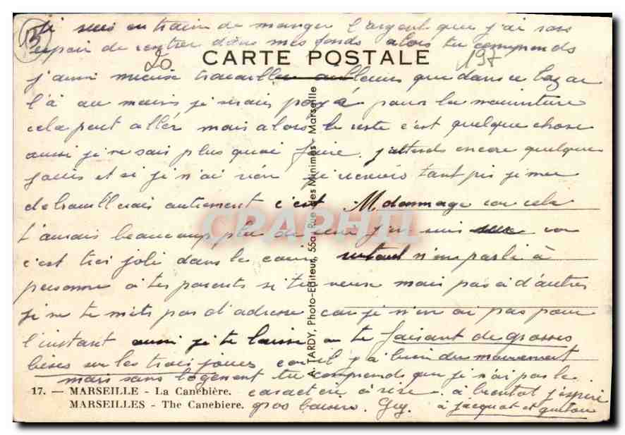 CPA Marseille La Canebiere — Verso