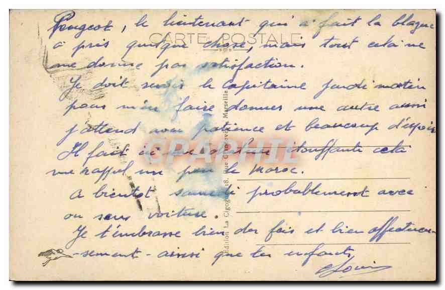 CPA Marseille Le Depart d'un Courrier et le Phare de la Desirade — Verso