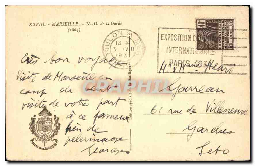 CPA Marseille N D de la Garde — Rückseite