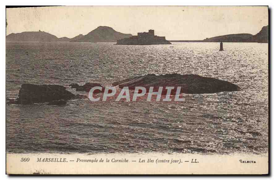 CPA Marseille Promenade de la Corniche Les Iles (contre jour)