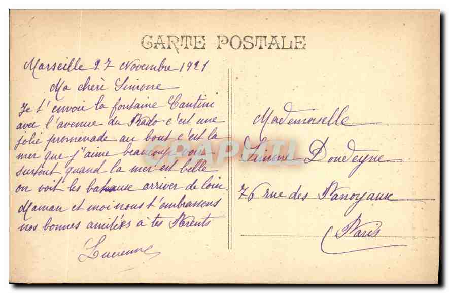 CPA Marseille Fontaine Cantini — Rückseite