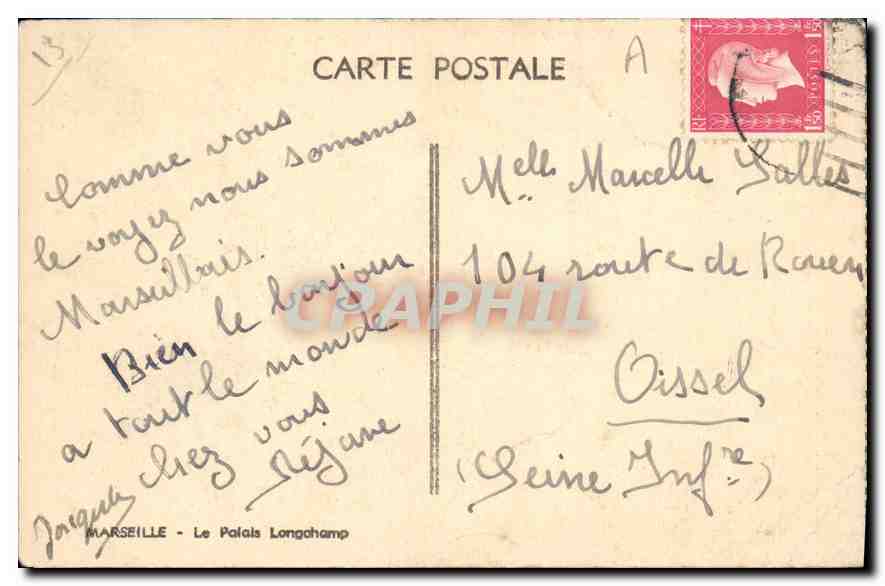 CPA Marseille Le Palais Longchamp — Rückseite