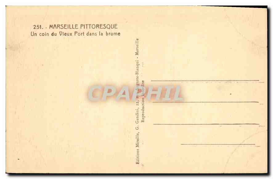 CPA Marseille Pittoresque Un coin du Vieux Port dans la brume — Verso