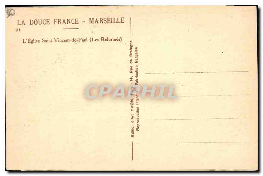 CPA Marseille La Douce France L'Eglise Saint Vincent de Paul (Les Reformes) — Rückseite