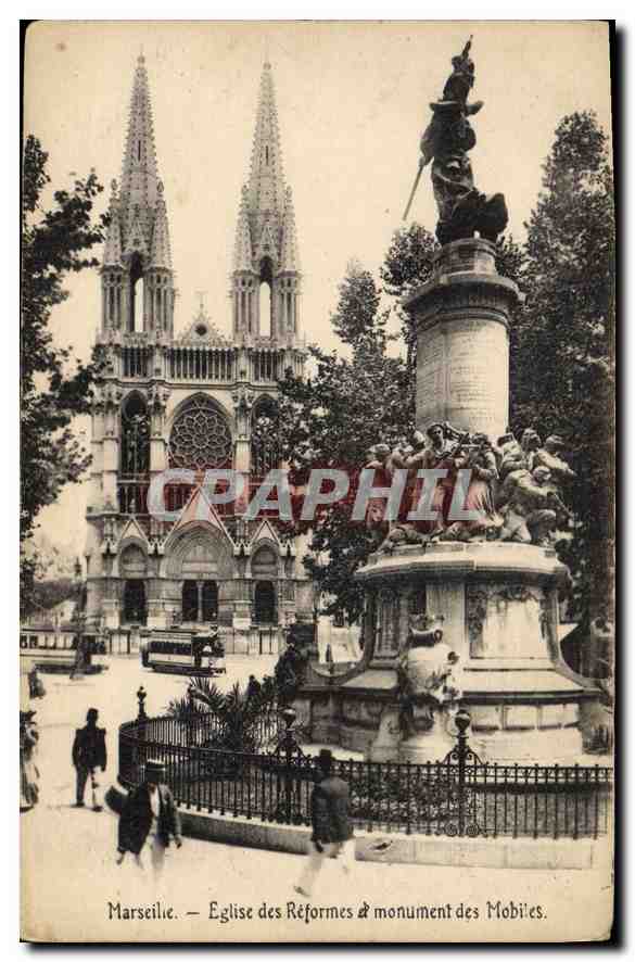 CPA Marseille Eglise des Reformes et monument des Mobiles