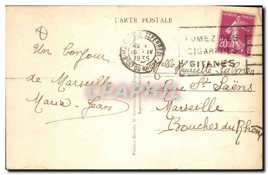 CPA Marseille Vue generale de N D de la Garde — Rückseite