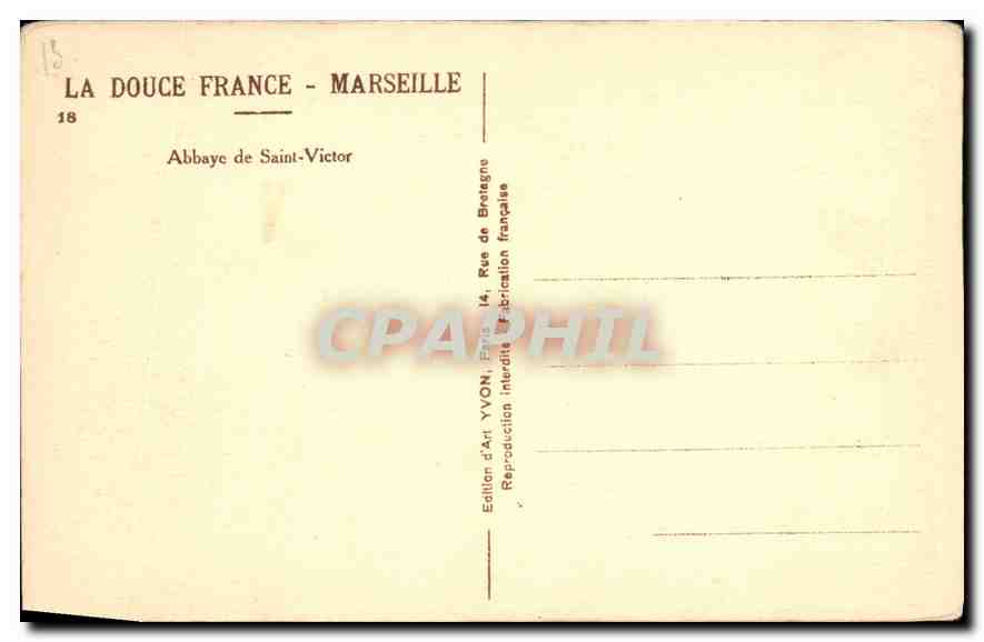 CPA Marseille La douce France Abbaye de Saint Victor — Verso