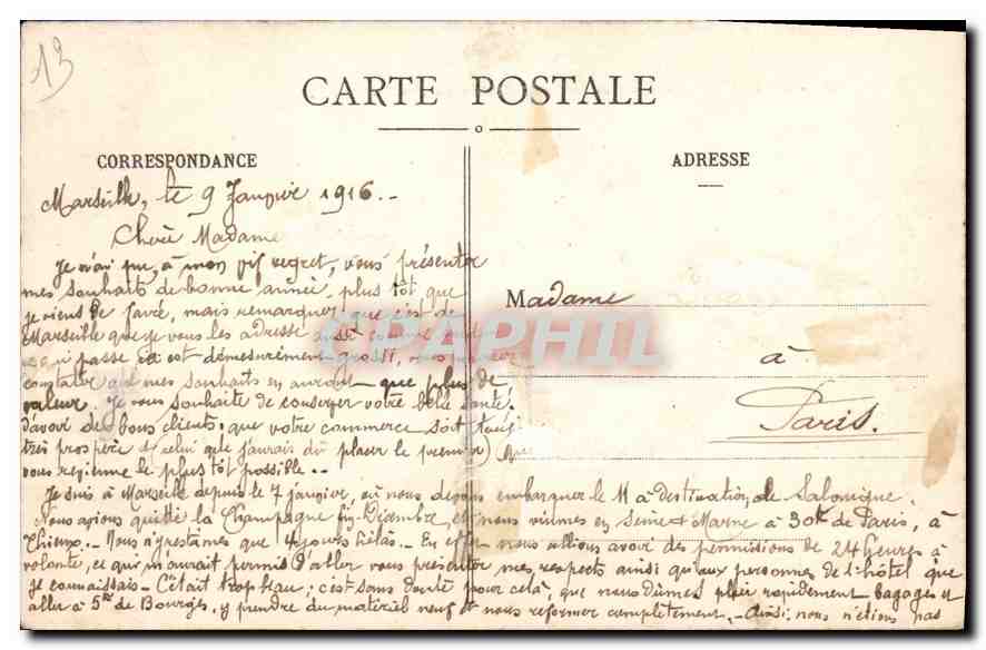 CPA Marseille Route de la Corniche (Anse du Prophete) — Verso