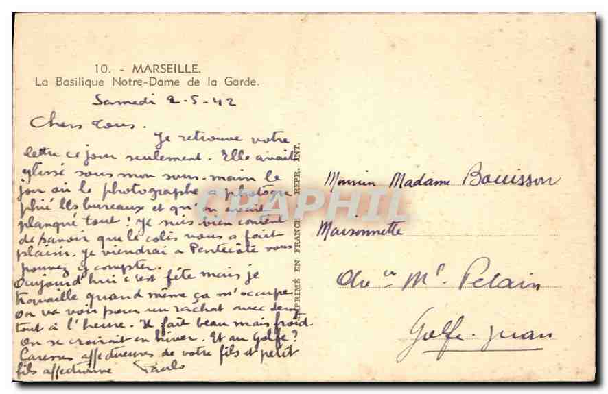 CPA Marseille La Basilique Notre Dame de la Garde — Rückseite
