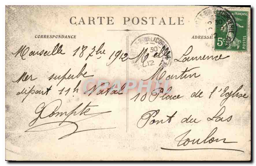 CPA Marseille Fontaine et Place Estrangin — Verso