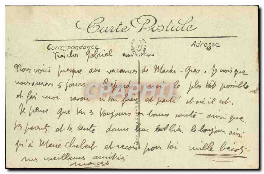 CPA Marseille La Fontaine Cantini — Verso