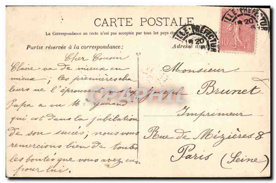 CPA Marseille Le Prophete — Verso
