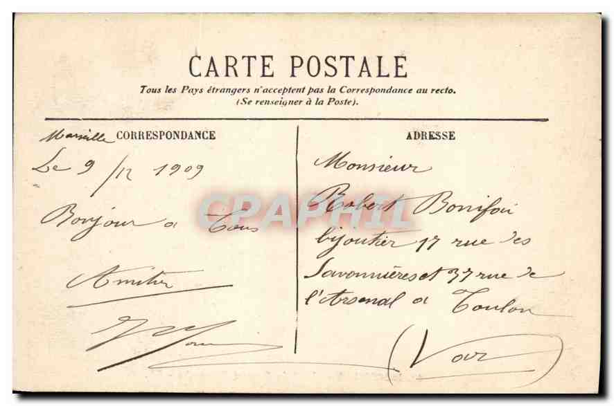 CPA Marseille Hotel des Postes et Telegraphes — Verso