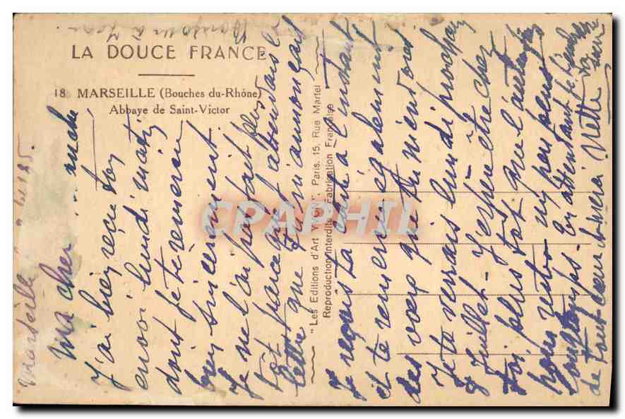 CPA Marseille Abbaye de Saint Victor — Verso