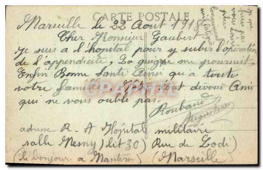 CPA Marseille Fontaine Cantini — Verso