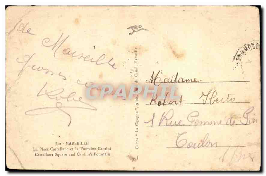 CPA Marseille La Place Castellane et la Fontaine Cantini — Verso