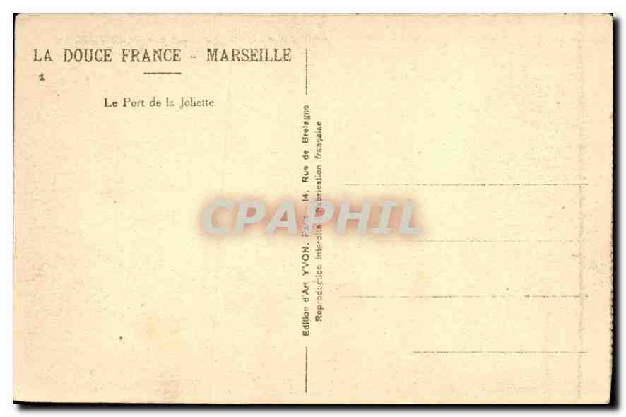 CPA Marseille Le Port de la Joliette Bateaux — Verso
