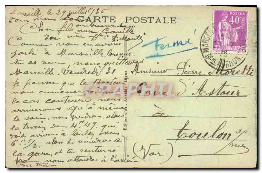 CPA Marseille Eglise des Reformes — Verso