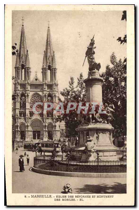 CPA Marseille Eglise des Reformes et Monument des Mobiles