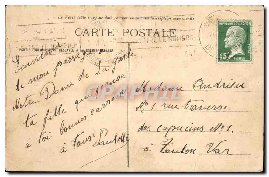 CPA Marseille N. D. de la Garde Vue generale — Rückseite