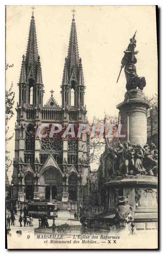 CPA Marseille L'Eglise des Reformes et Monument des Mobiles 