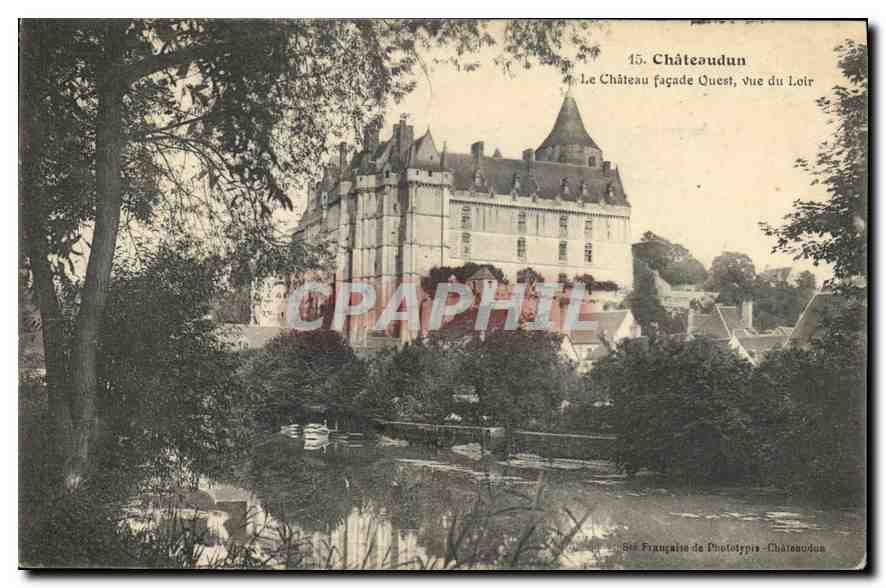 Châteaudun — Le Château façade Ouest, vue du Loir — Sér. Française de Phototypies - Châteaudun, n°15