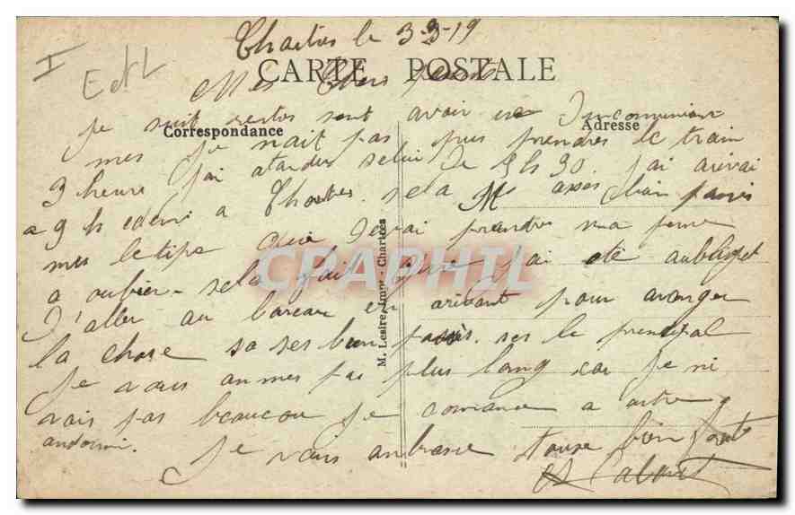 CPA Chartres L'Hotel des Postes  — Rückseite
