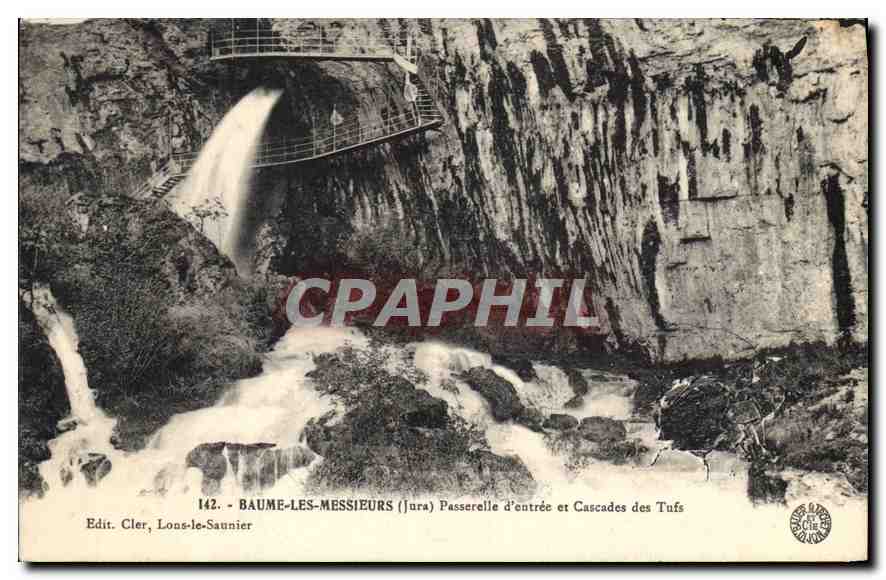 Baume-les-Messieurs (Jura) — Passerelle d'entrée et Cascades des Tufs — Edit. Cler, Lons-le-Saunier, n°142