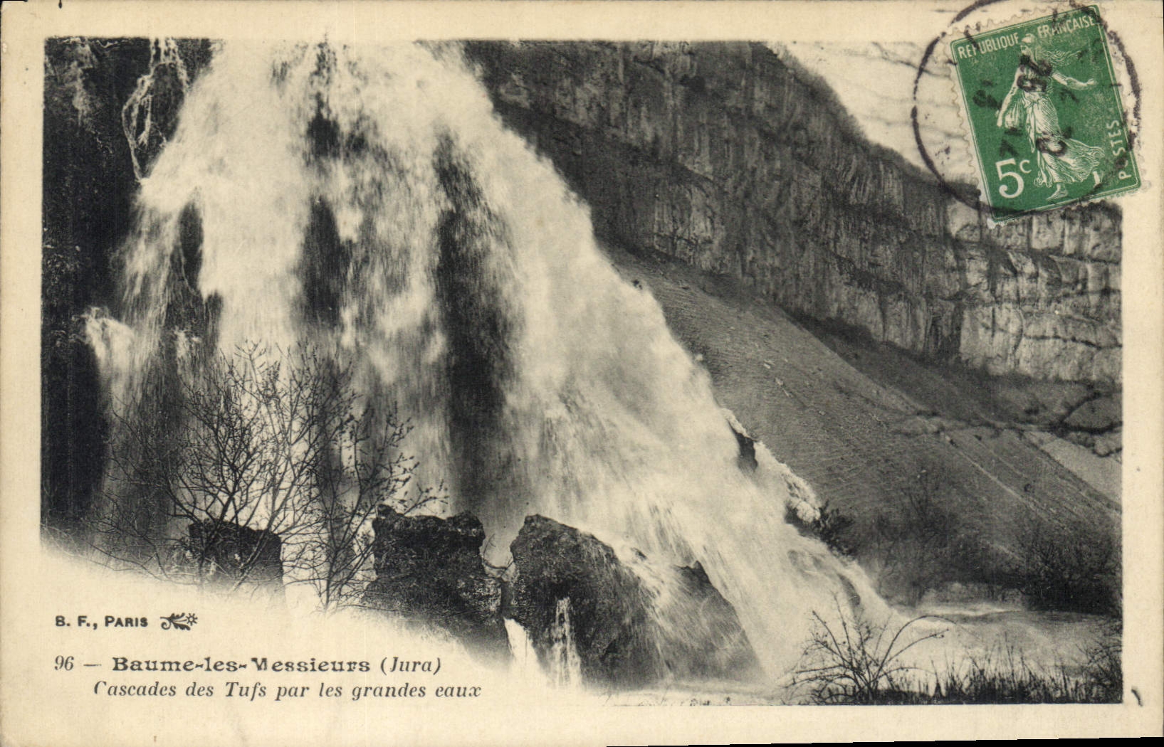 Baume-les-Messieurs (Jura) — Cascades des Tufts par les grandes eaux — B.F., Paris n°96