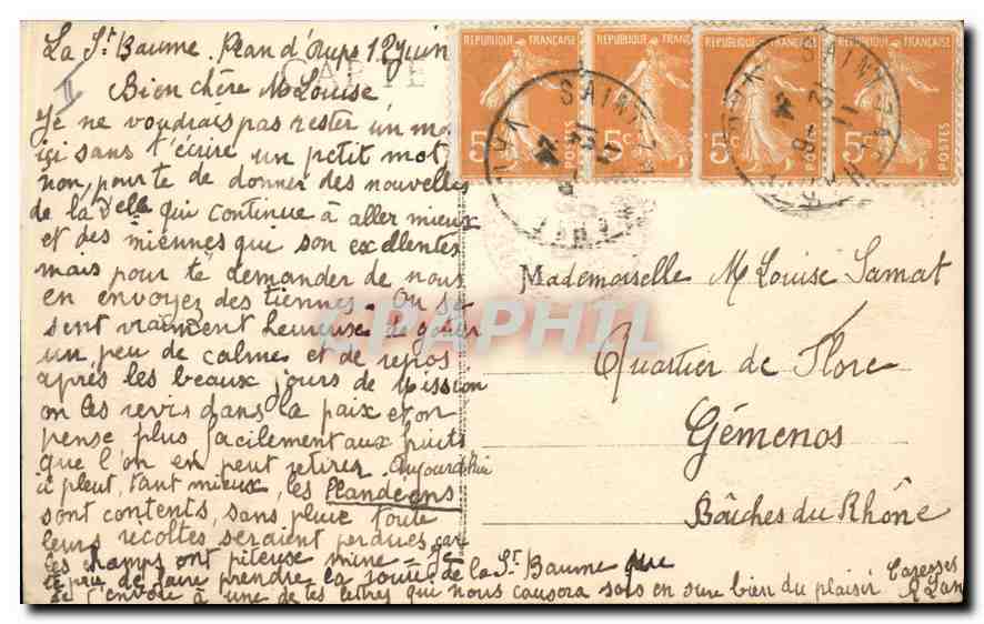 CPA Route de Saint Baume a Gemenos  — Verso
