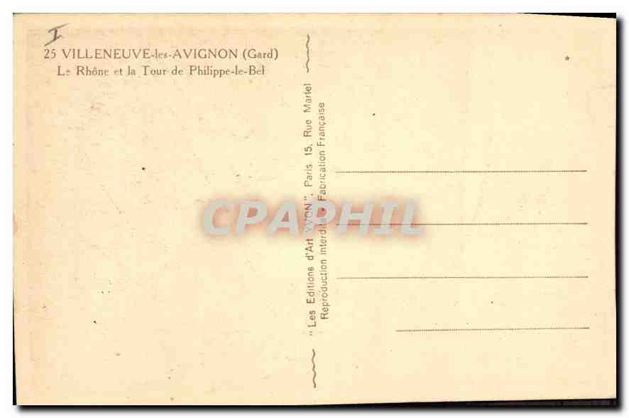 CPA Villeneuve les Avignon Gard Le Rhone et la Tour de Philippe le Bel  — Verso
