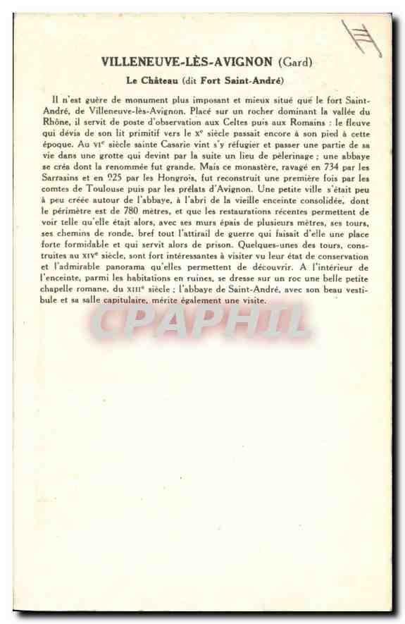 CPA Villeneuve les Avignon Gard Le Chateau dit Fort Sant Andre  — Verso
