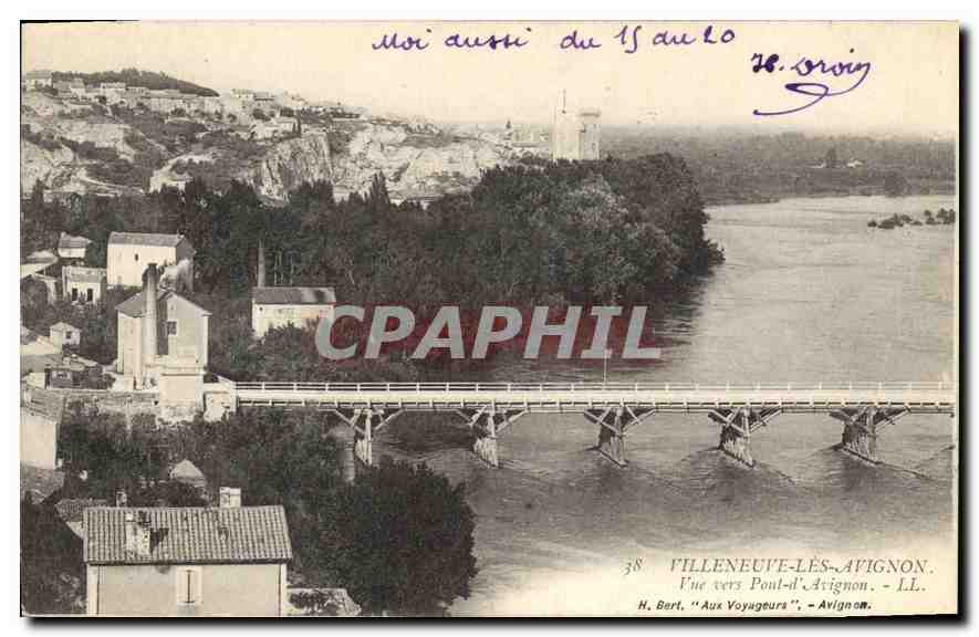 Villeneuve-lès-Avignon — Vue vers Pont-l'Avignon — H. Bert, 'Aux Voyageurs' — LL.