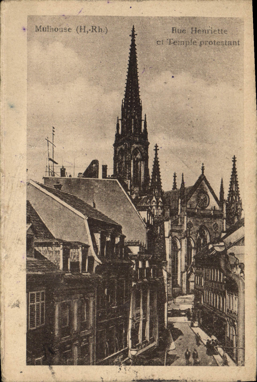 CPA Mulhouse H Rh Rue Henriette et Temple protestant 