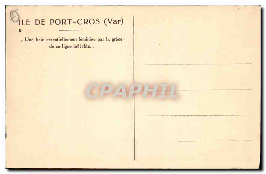 Ile de Port-Cros (Var) — baie féminine par sa ligne inflexée — éditeur inconnu, n°5 — Verso