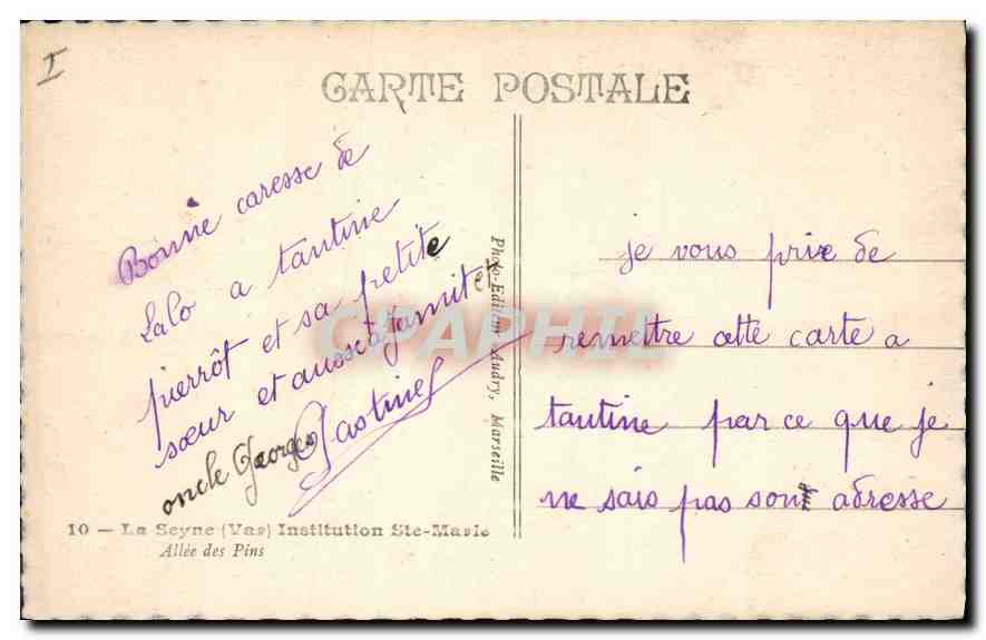 Allée des Pins — La Seyne (Var) — Éditeur: Photo-Edition Audry, Marseille — N° 10 — Verso