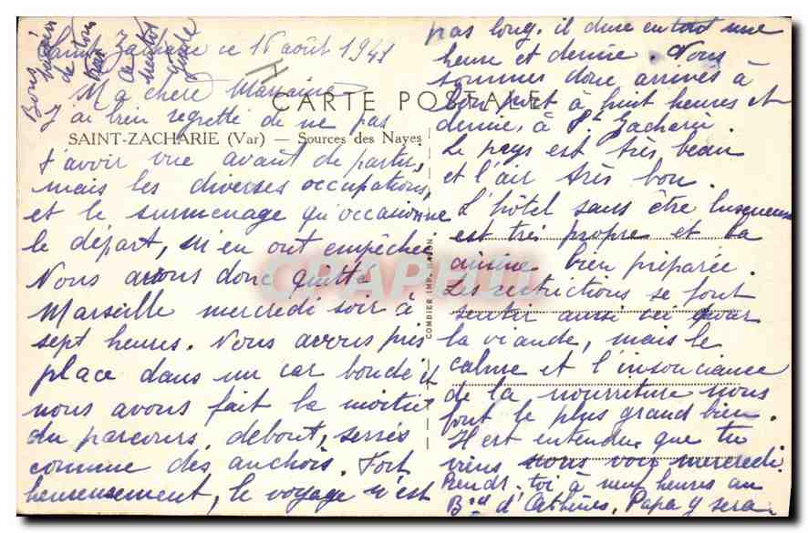 CPA Saint Zacharie Var Sources des Naves  — Rückseite