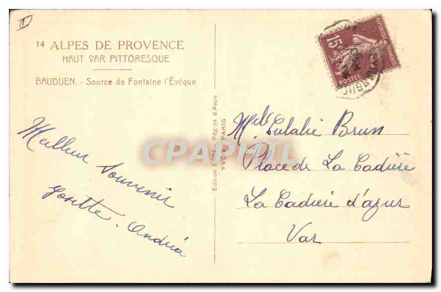 CPA Alpes de Provence Bauduen Source de Fontane l'Eveque  — Verso