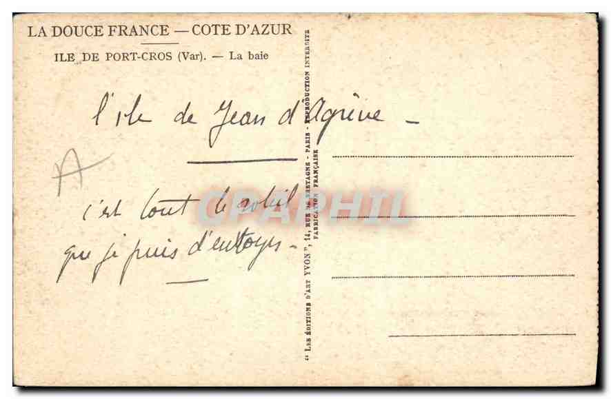 CPA La Douce France Cote d'Azur Ile de Port Cros Var La baie  — Rückseite