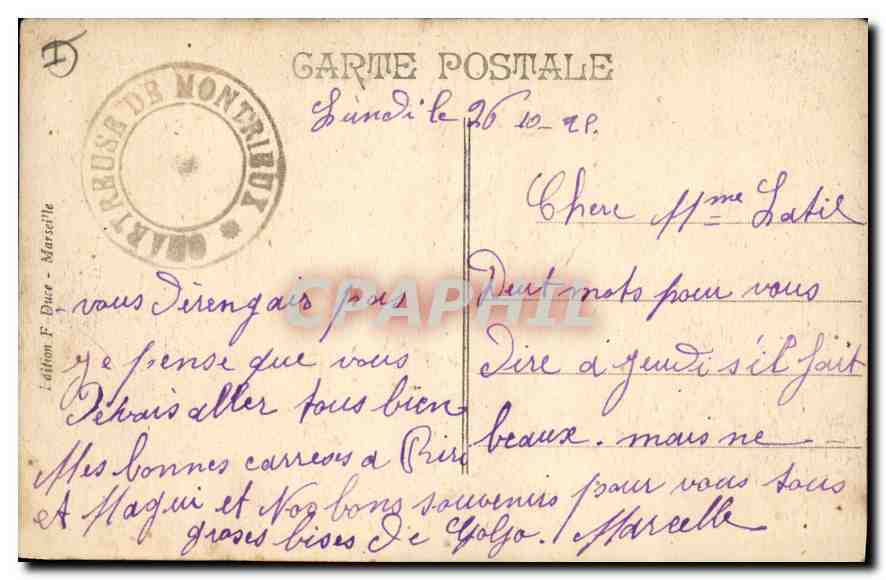 CPA Chartreuse de Montrieux Cour d'Honneur  — Rückseite