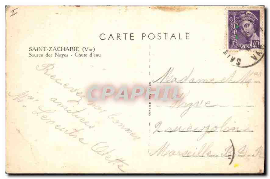 CPA Saint Zacharie Var Source des Nayes Chute d'eau  — Rückseite