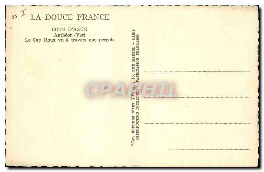 CPA Cote d'Azur Antheor Var Le Cap Roux vu a travers une pergola  — Verso