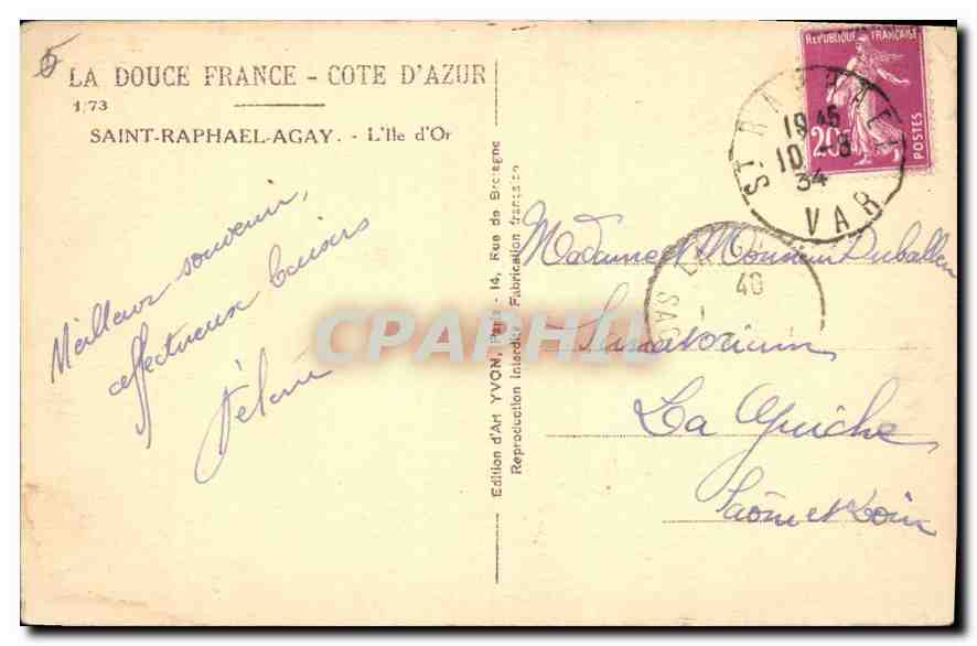 CPA Saint Raphael Agay L'lle d'Or  — Rückseite